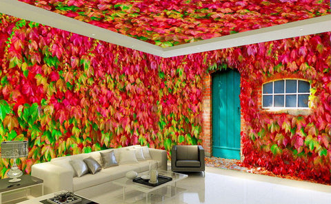 Image of 3D Boston Ivy Door Window Entire Living Room Wallpaper Wall Mural Art Decor Prints IDCQW-000189