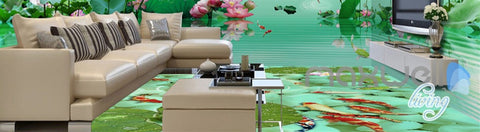 Image of 3D Lotus Pond Fish Lake View Entire Living Room Wallpaper Wall Mural Art Decor IDCQW-000191
