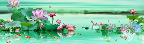 Image of 3D Lotus Pond Fish Lake View Entire Living Room Wallpaper Wall Mural Art Decor IDCQW-000191