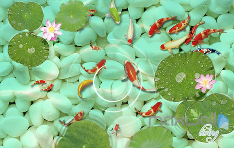 Image of 3D Lotus Pond Fish Lake View Entire Living Room Wallpaper Wall Mural Art Decor IDCQW-000191