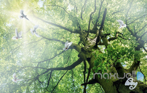 Image of 3D Forest Fog Tree Top Ceiling Entire Living Room Wallpaper Wall Mural Art Decor IDCQW-000193