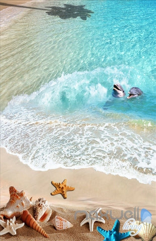 Image of 3D Beach Starfish Sea Bird Palm Entire Living Room Wallpaper Wall Mural Art Decor IDCQW-000195