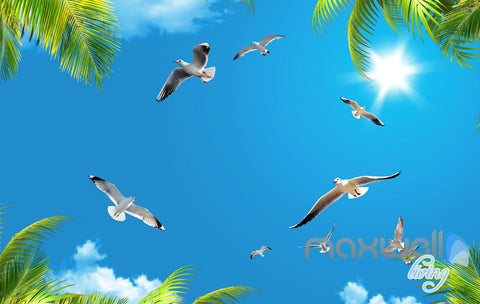 Image of 3D Beach Starfish Sea Bird Palm Entire Living Room Wallpaper Wall Mural Art Decor IDCQW-000195