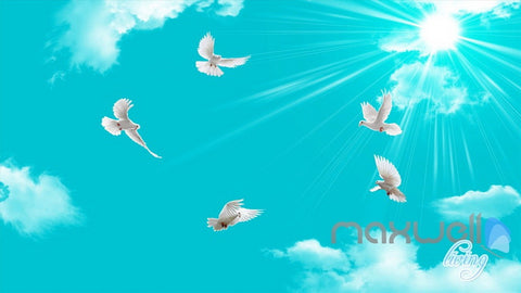 Image of 3D Flowers Tree Birds Sunshine Sky Entire Living Room Wallpaper Wall Mural Art Decor IDCQW-000197