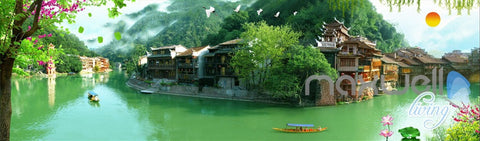 Image of 3D Tradional Chinese Building Lake View Entire Room Wallpaper Wall Mural Art Decor IDCQW-000201