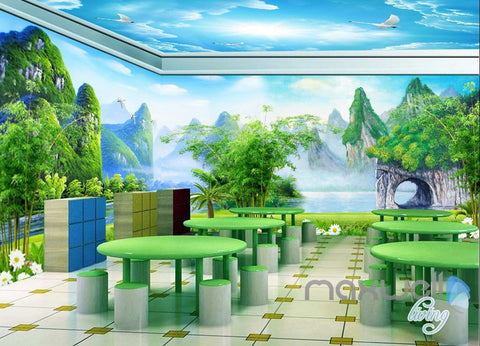 Image of 3D Guilin Mountain River Sunny Day Entire Living Room Wallpaper Wall Mural Art Decor IDCQW-000202