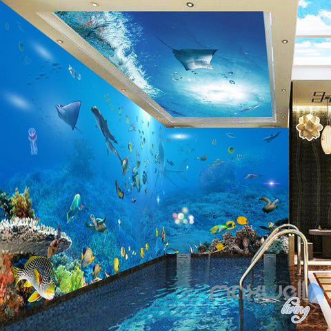 Image of 3D Underwater View Ray Fish Entire Room Bathroom Wallpaper Wall Mural Art Decor Prints IDCQW-000203