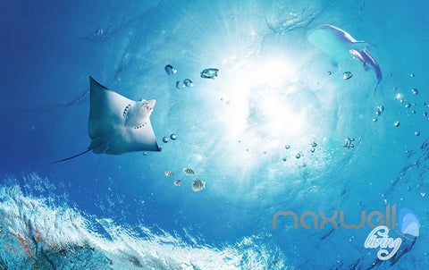 Image of 3D Underwater View Ray Fish Entire Room Bathroom Wallpaper Wall Mural Art Decor Prints IDCQW-000203