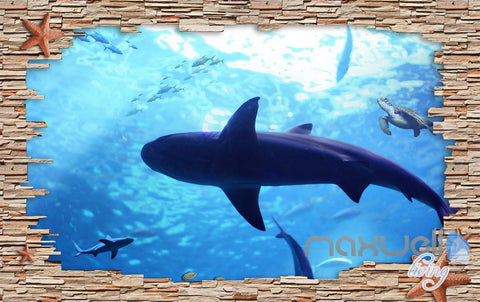 Image of 3D Rock Brick Hole Dophin Fish Entire Room Bathroom Wallpaper Wall Mural Art Decor IDCQW-000204