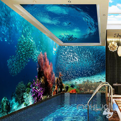 Image of 3D Shoal of Fish Coral Entire Living Room Bathroom Wallpaper Wall Mural Art Decor IDCQW-000206