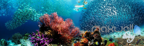 Image of 3D Shoal of Fish Coral Entire Living Room Bathroom Wallpaper Wall Mural Art Decor IDCQW-000206