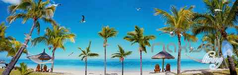 Image of 3D Fiji Island Beach Palm Tree Entire Living Room Wallpaper Wall Mural Art Decor IDCQW-000210