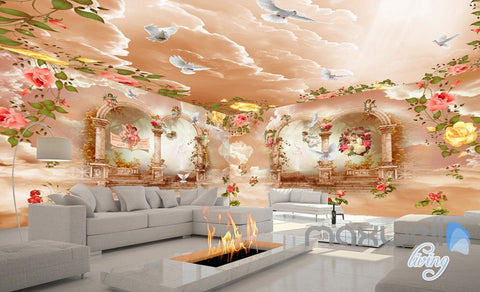 Image of 3D Rose Flower Angel Arch Entire Living Room Wallpaper Wall Mural Art Decor Print IDCQW-000211