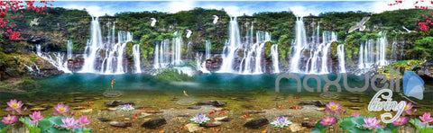 Image of 3D Waterfall Lotus Fish Mountain Entire Living Room Wallpaper Wall Mural Art Decor IDCQW-000213