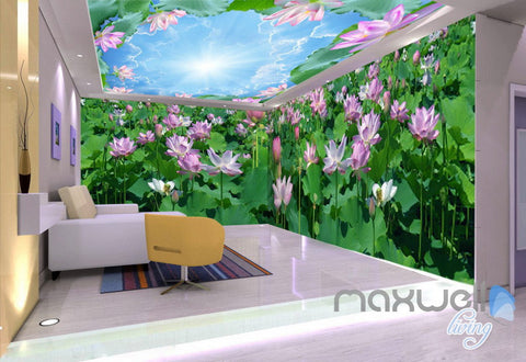 Image of 3D Lotus Lilypad Pond Entire Room Bathroom Wallpaper Wall Mural Art Decor Prints IDCQW-000214