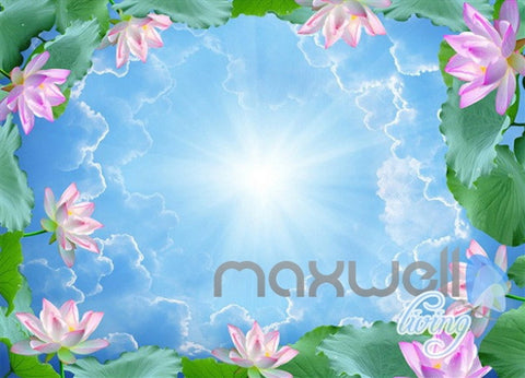 Image of 3D Lotus Lilypad Pond Entire Room Bathroom Wallpaper Wall Mural Art Decor Prints IDCQW-000214