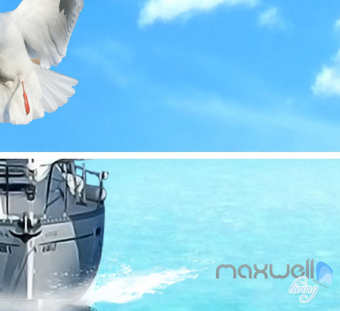 Image of 3D Dophins Playing Sail Boat Seagull Ceiling Entire Room Wallpaper Wall Mural Art Decor IDCQW-000216