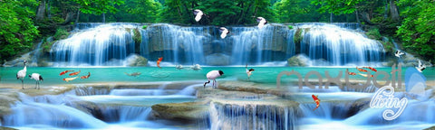Image of 3D Fish Waterfall Tree Top Ceiling Entire Room Wallpaper Wall Mural Art Decor Prints IDCQW-000217