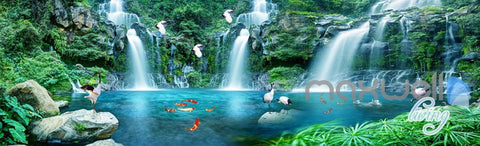 Image of 3D Long Waterfall Mountain Blue Sky Mountain Entire Room Wallpaper Wall Mural Art Decor IDCQW-000218