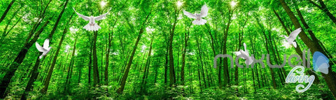 Image of 3D Pigeon Green Forest Tree Top Entire Living Room Wallpaper Wall Mural Art Decor IDCQW-000219