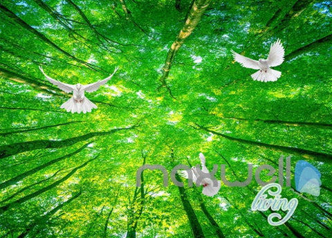 Image of 3D Pigeon Green Forest Tree Top Entire Living Room Wallpaper Wall Mural Art Decor IDCQW-000219