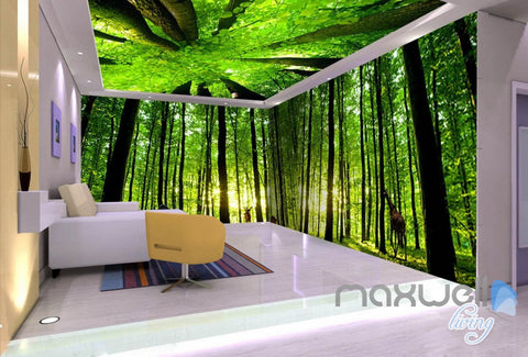 Image of 3D Animals Green Forest Tree Top Entire Living Room Wallpaper Wall Mural Art Decor IDCQW-000220
