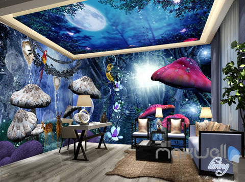 Image of 3D Fantacy Moon Forest Mashroom Animals Entire Room Bedroom Wallpaper Wall Mural Art IDCQW-000221