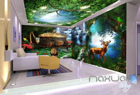 Image of 3D Forest Animals Fantacy World Entire Room Bedroom Wallpaper Wall Mural Art IDCQW-000222