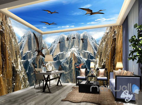 Image of 3D Mountain Dragons Blue Sky Ceiling Entire Room Bedroom Wallpaper Wall Mural Art IDCQW-000223
