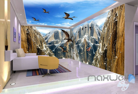 Image of 3D Mountain Dragons Blue Sky Ceiling Entire Room Bedroom Wallpaper Wall Mural Art IDCQW-000223