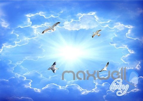 Image of 3D Iceberg Penguin Blue Sky Ceiling Entire Living Room Wallpaper Wall Mural Art IDCQW-000226