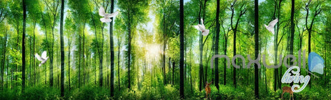 Image of 3D Sunrise Forest Deer Entire Living Room Bedroom Wallpaper Wall Mural Art Prints IDCQW-000228