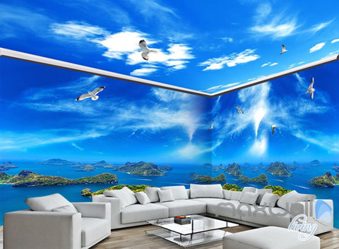 Image of 3D Island View Segull Blue Sky Ceiling Entire Living Room Wallpaper Wall Mural Art IDCQW-000229