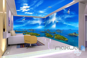 3D Island View Segull Blue Sky Ceiling Entire Living Room Wallpaper Wall Mural Art IDCQW-000229