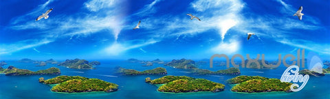 Image of 3D Island View Segull Blue Sky Ceiling Entire Living Room Wallpaper Wall Mural Art IDCQW-000229