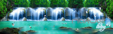 Image of 3D Crane Bird Waterfall Forest Entire Living Room Wallpaper Wall Mural Art Prints IDCQW-000231