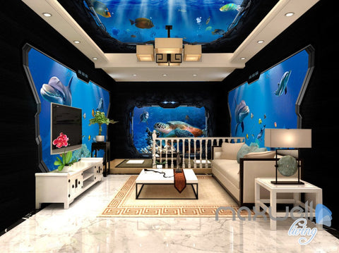 Image of 3D Underwater Craft Glass Window View Entire Room Bedroom Wallpaper Wall Mural Art IDCQW-000233