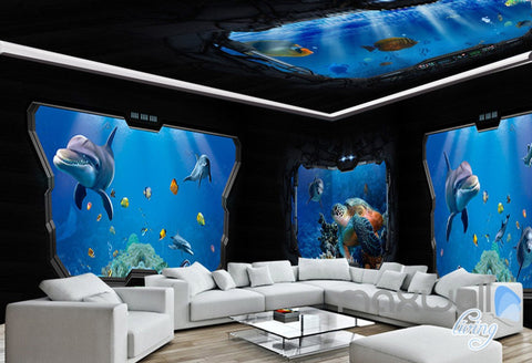 Image of 3D Underwater Craft Glass Window View Entire Room Bedroom Wallpaper Wall Mural Art IDCQW-000233