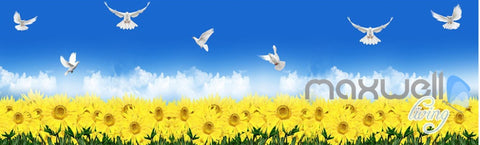 Image of 3D Sunflower Field Pigeon Entire Living Room Wallpaper Wall Mural Art Decor Prints IDCQW-000234