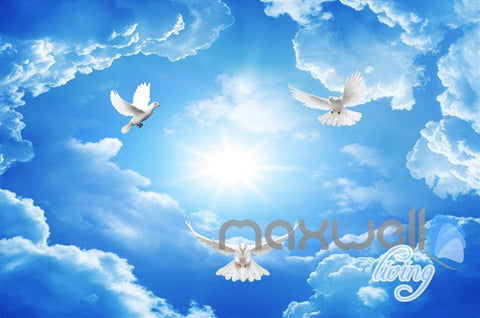 Image of 3D Sunflower Field Pigeon Entire Living Room Wallpaper Wall Mural Art Decor Prints IDCQW-000234