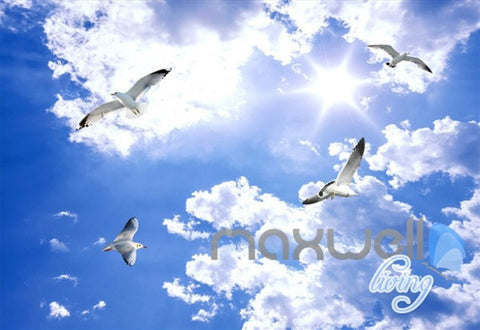 Image of 3D Beach Ocean Seagull Clouds Sky Ceiling Entire Living Room Wall Mural Art Decor IDCQW-000236