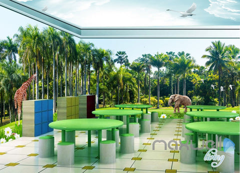 Image of 3D African Grassland Animals Sky Ceiling Entire Living Rooom Wall Mural Art Decor IDCQW-000237