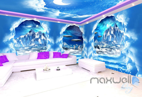 Image of 3D Clouds Stairs Spacecraft Astronauts Entire Living Room Wallpaper Wall Mural Art IDCQW-000238