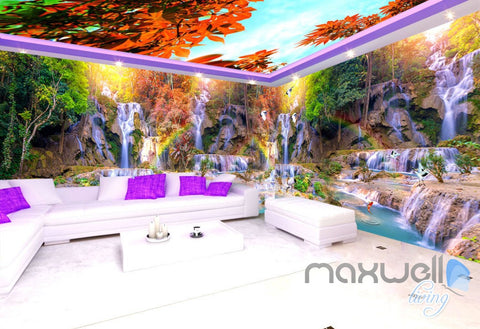 Image of 3D Maple Tree Ceiling Waterfall Entire Living Room Wallpaper Wall Mural Art Decor IDCQW-000243