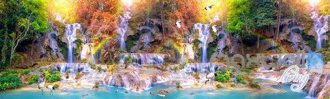 Image of 3D Maple Tree Ceiling Waterfall Entire Living Room Wallpaper Wall Mural Art Decor IDCQW-000243