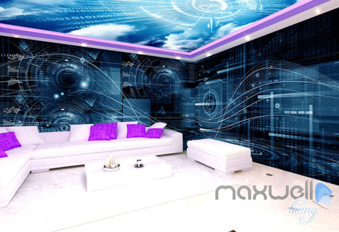 Image of 3D Digital Cyber Data Math Science Entire Office Room Wallpaper Wall Mural Art Decor IDCQW-000244