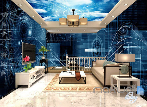 Image of 3D Digital Cyber Data Math Science Entire Office Room Wallpaper Wall Mural Art Decor IDCQW-000244