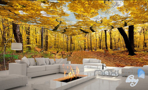 Image of 3D Yellow Tree Forest Top Ceiling Entrie Room Bedroom Wallpaper Wall Mural Art Decor IDCQW-000245