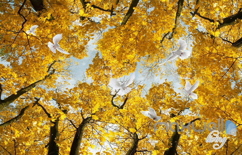 Image of 3D Yellow Tree Forest Top Ceiling Entrie Room Bedroom Wallpaper Wall Mural Art Decor IDCQW-000245