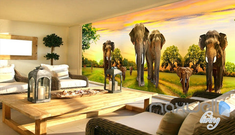 Image of 3D Elepants Walking Entire Living Room Bedroom Wallpaper Wall Mural Art Decor Prints IDCQW-000246